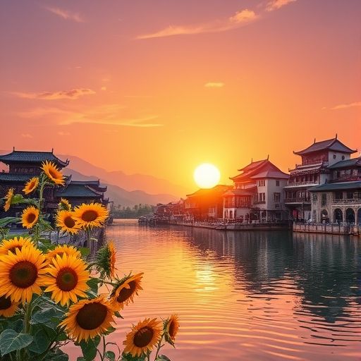葵花浦典佛山水边风景