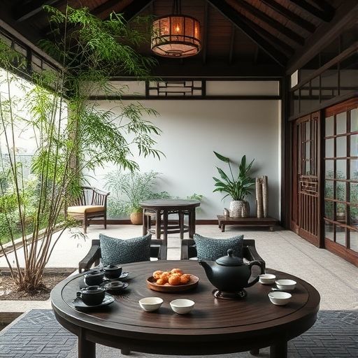 天河中式茶肆庭院
