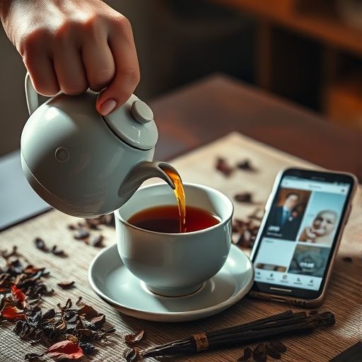 茶艺师倒茶与微信界面