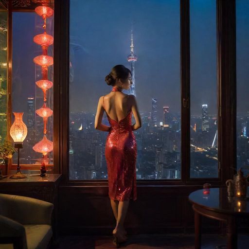 茶肆窗边夜景