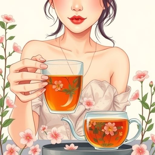花茶在玻璃壶中绽放的瞬间