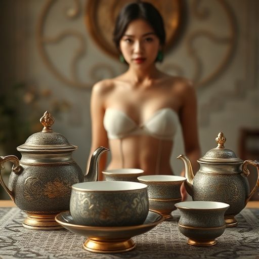 精致的茶具摆放整齐，细节满满