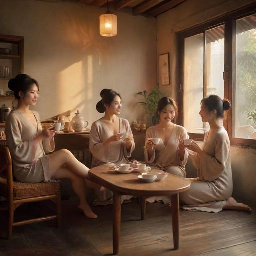 茶友们围桌品茶的热闹场景