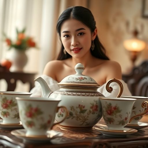 精致的茶具在木桌上散发复古韵味