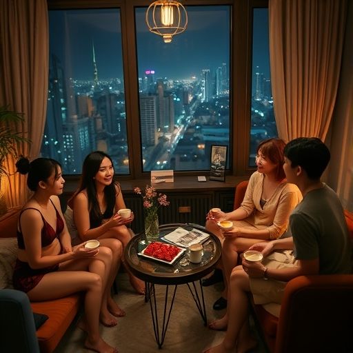朋友夜间品茶聚会