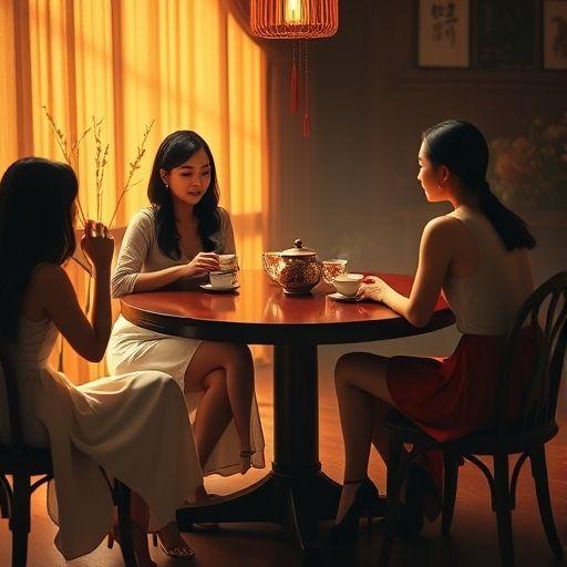 朋友们围桌品茶的欢乐时光