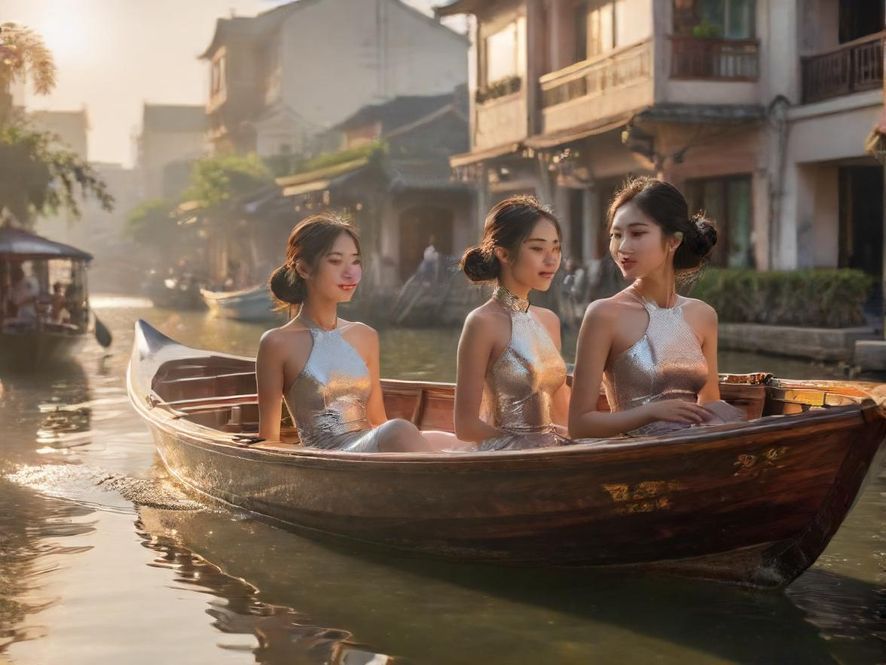 佛山水乡游船的清新画面