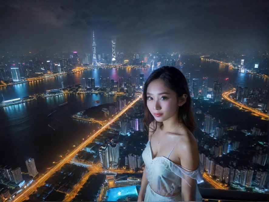广州城市夜景，华灯初上，高楼林立，霓虹闪烁，展现都市繁华与活力
