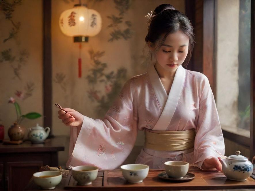 广州茶室里的茶艺表演瞬间