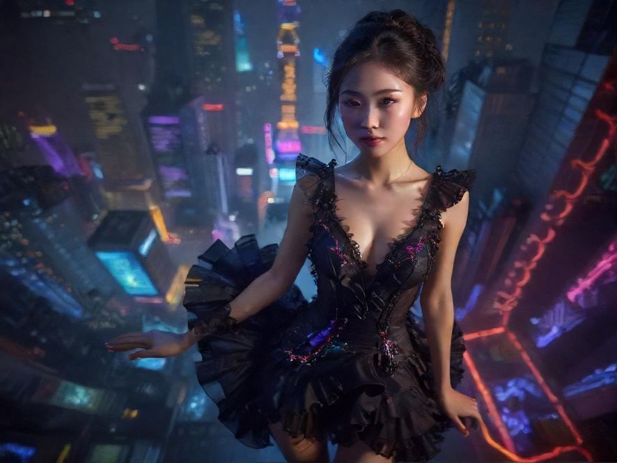 上海夜场会所霓虹灯光下的城市夜景