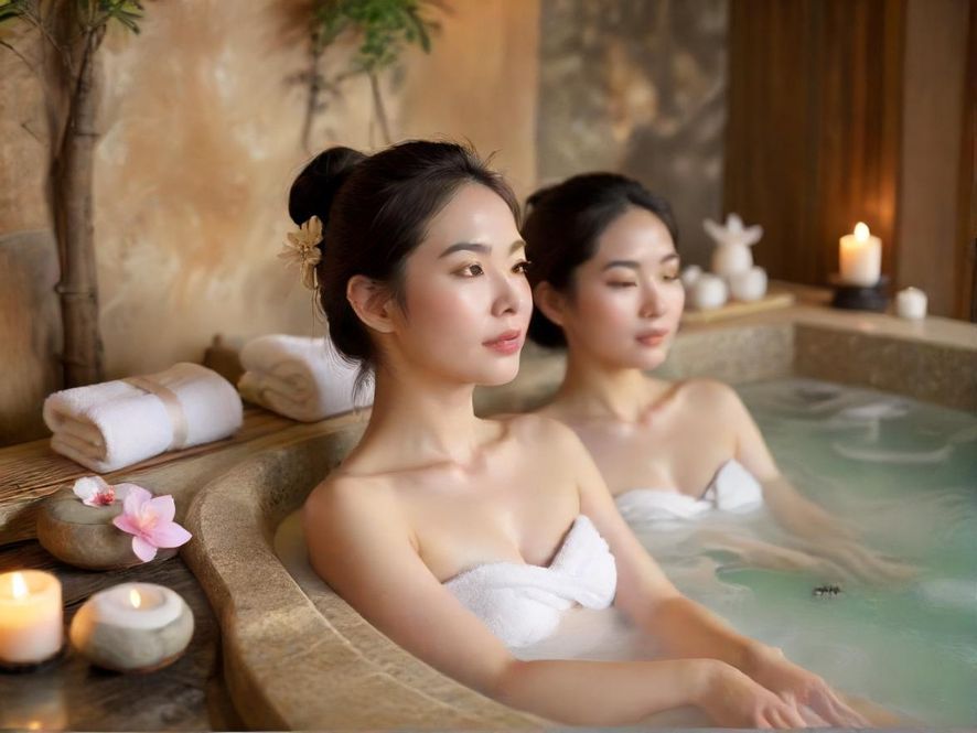 深圳豪华SPA会所的广角俯视，展现其奢华氛围和水疗中心设施。