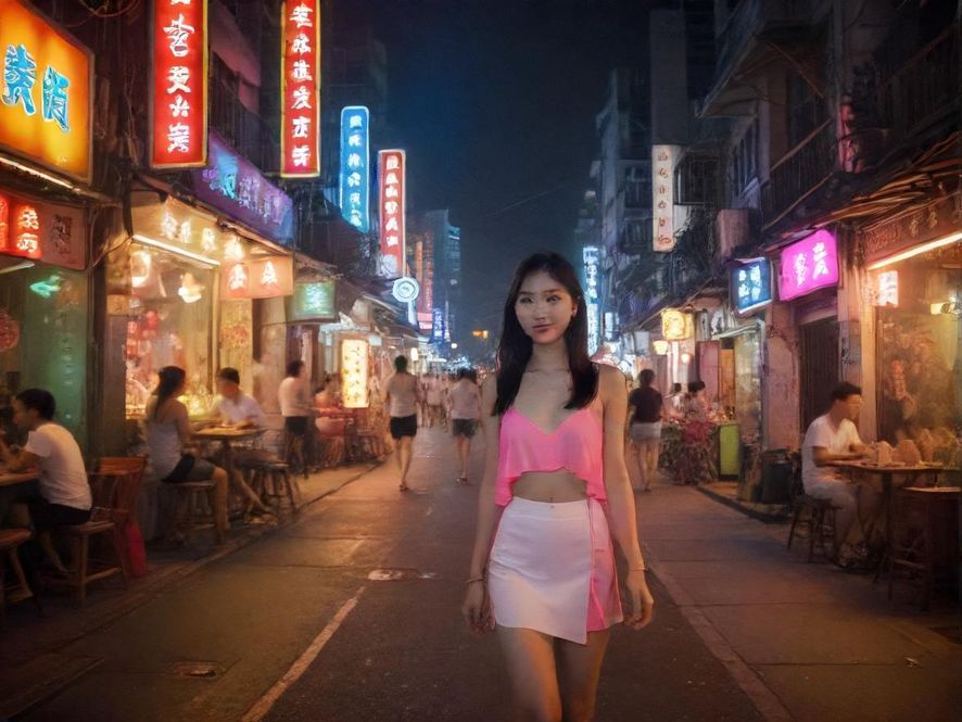 广州热闹的夜市美食街，人头攒动，烟火气十足