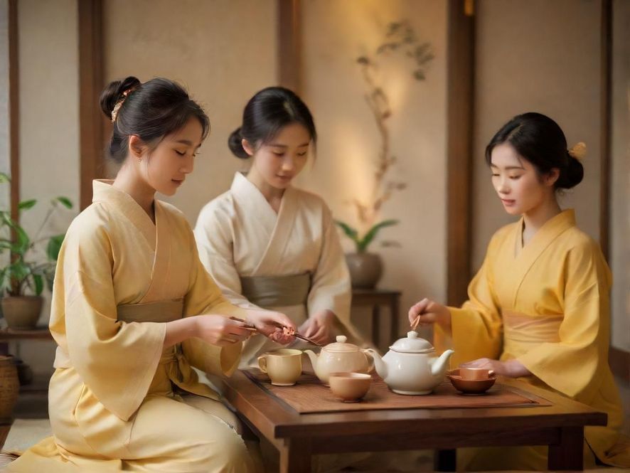 茶艺师在私密茶室中优雅泡茶的唯美场景