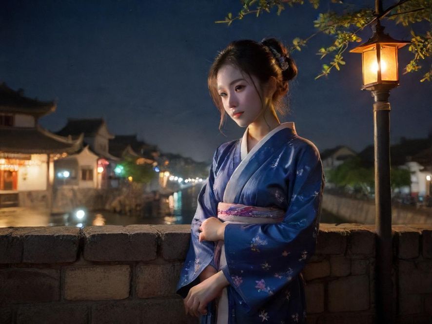 深圳夜景街头霓虹灯