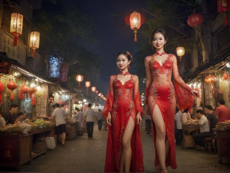 广州老城区夜市熙熙攘攘的人流