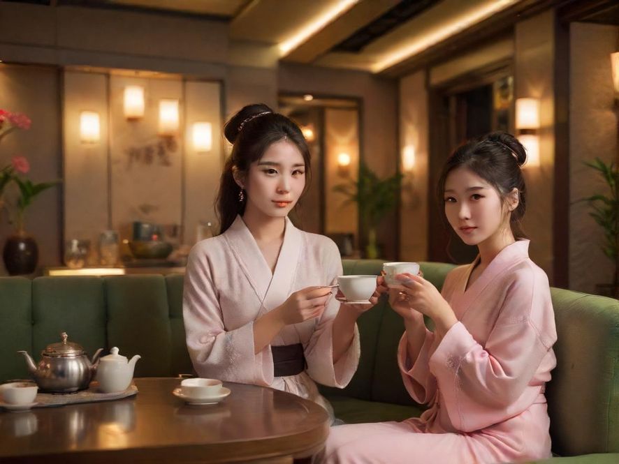深圳中高端茶室的舒适雅致内景，柔和灯光营造出宁静氛围。