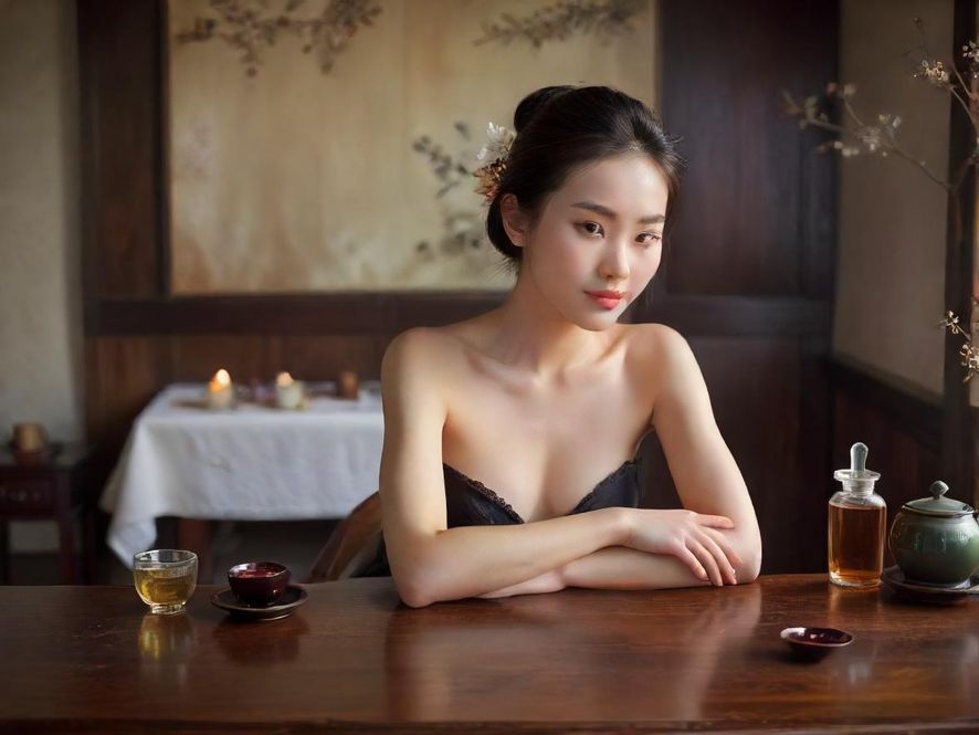 按摩精油和茶杯