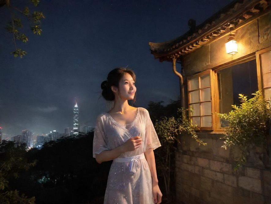城市角落里的老旧居民楼夜景