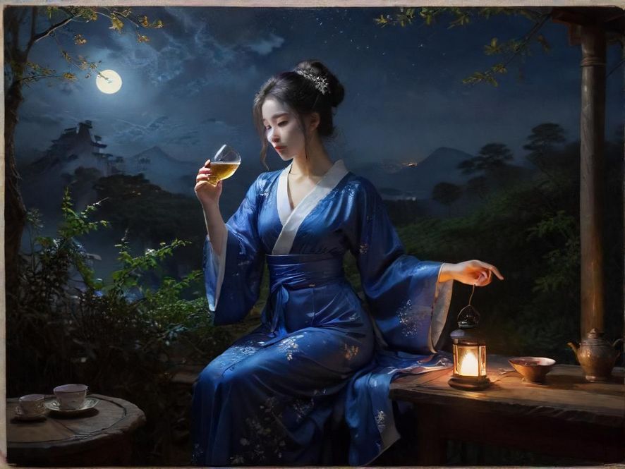 广州中高端喝茶夜景 写实照片 夜晚场地背景