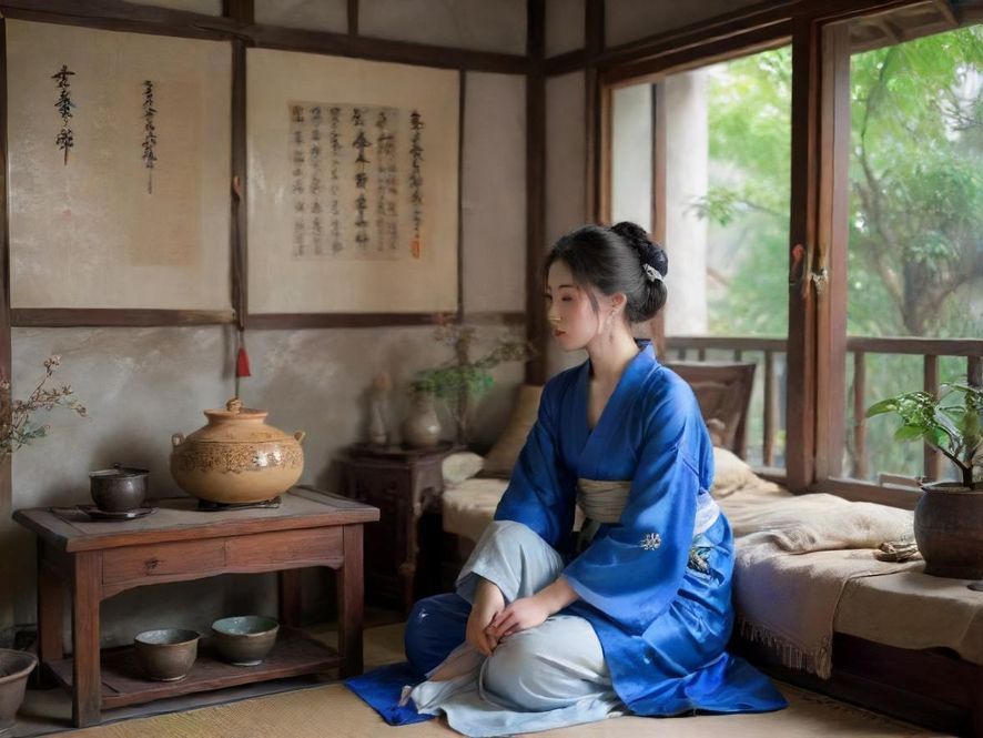 阳光下伸懒腰的女性,享受片刻宁静