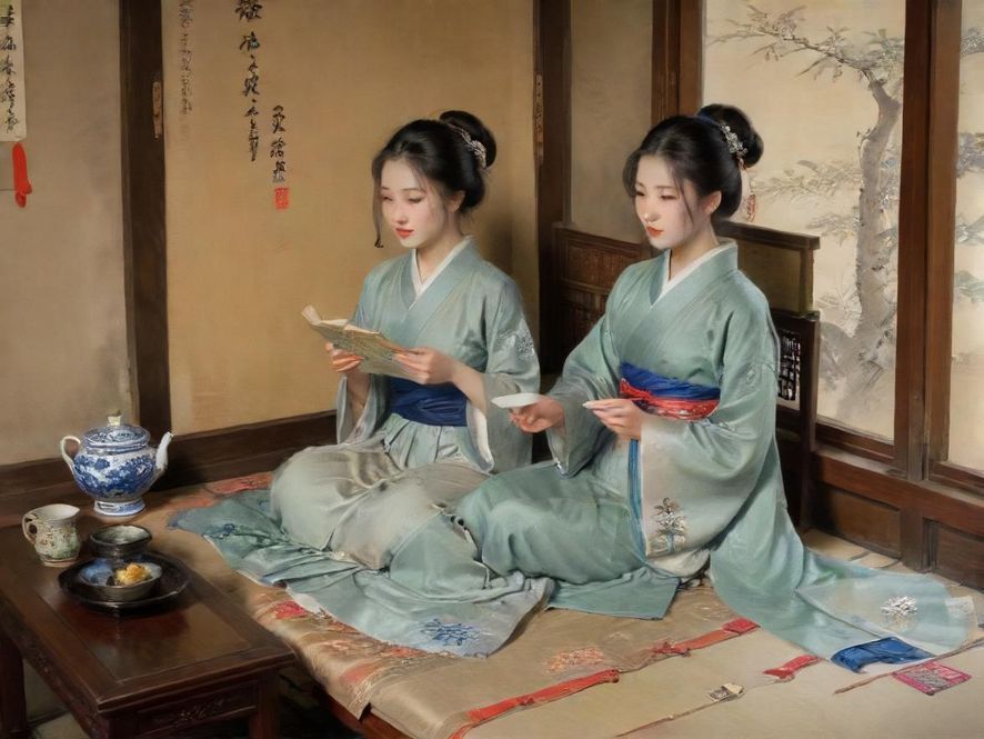 一位女士在古色古香的茶室中品茶